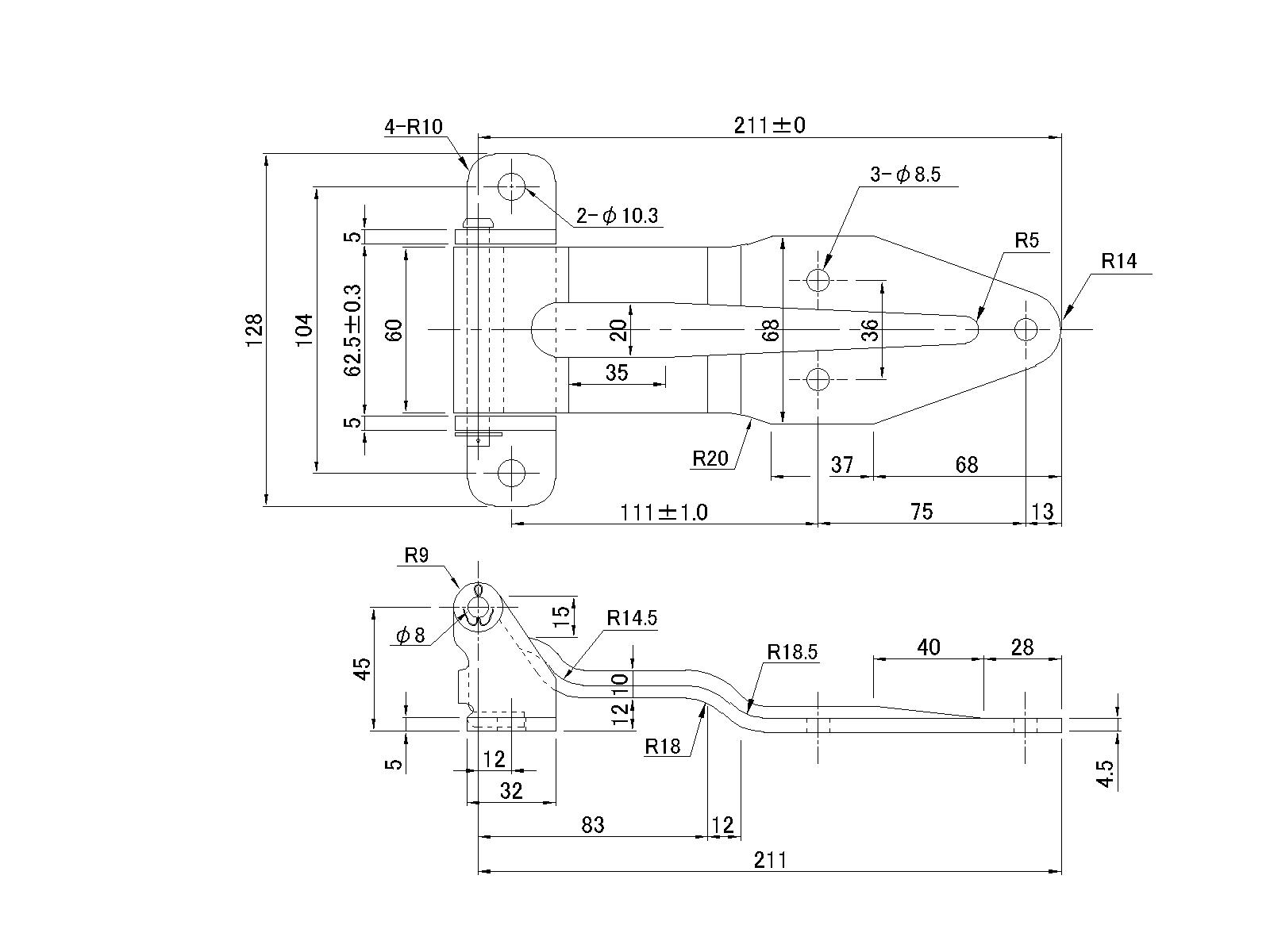270度バン蝶番 2t、4t用 イカ型 L