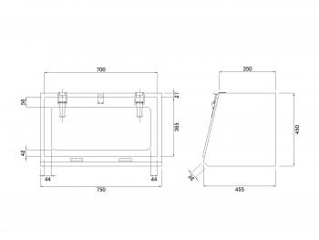 鉄製工具箱 750×455×450mm 黒塗装