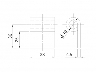 12.7mm (4.5×38) 琴颈的 1 圈铰链 = 25mm
