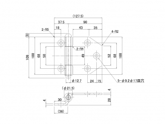 ステンレスブロック蝶番 中溝 サイド 28mm段 φ13ピン トレーラー用 R