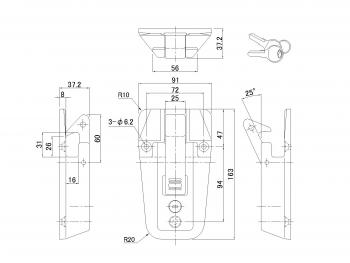 ハンドルロック 2003 鍵付き シルバー(H=37.2mm)