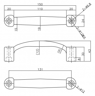 アルミ取手 バス非常扉用 L=150