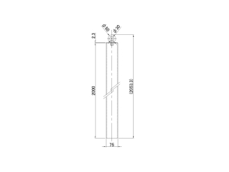 スタンション親綱支柱 2.3×75×75×2000mm ステンレスアイボルト付